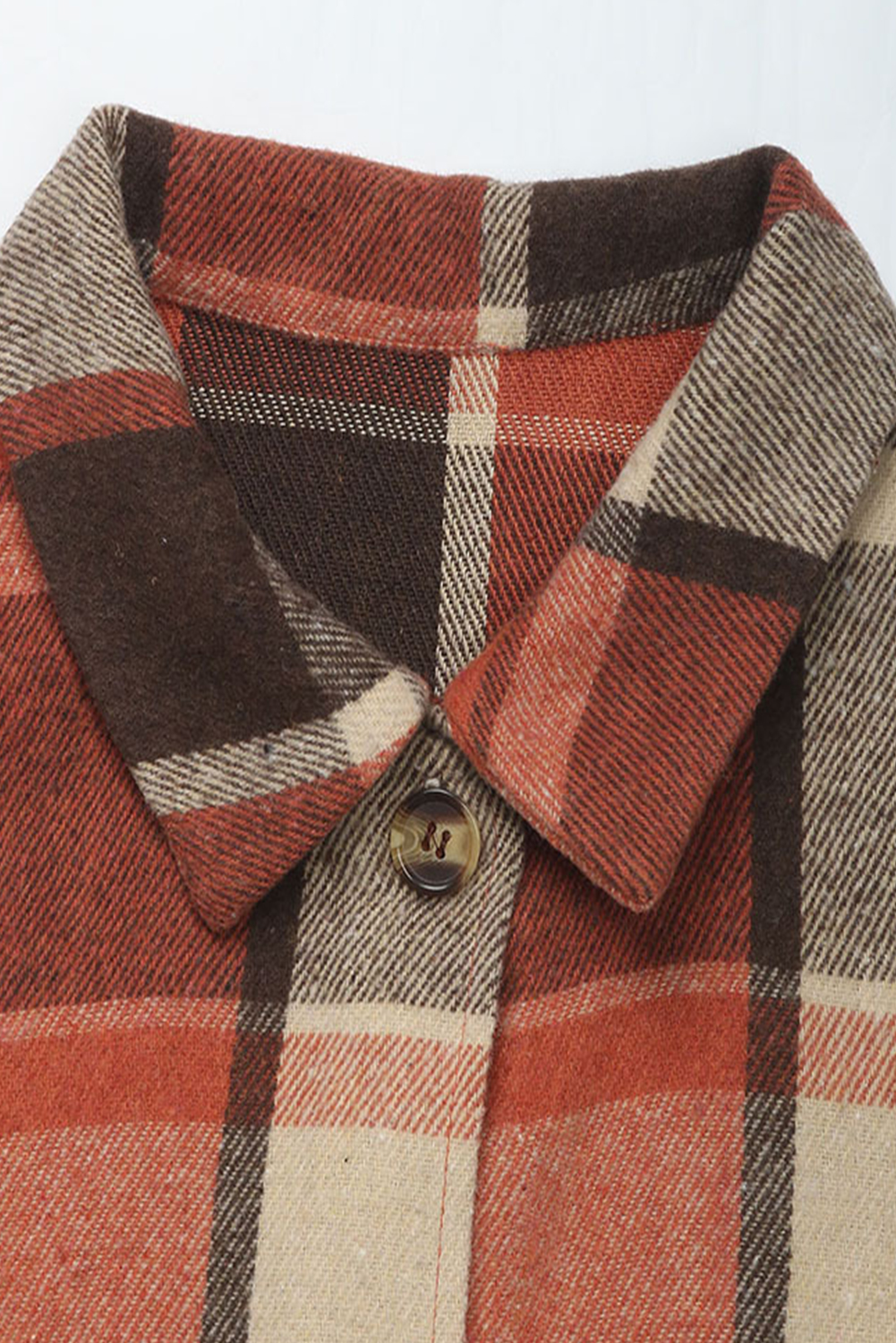 Brown Plaid Button Up Long Sleeve Flannel Shacket