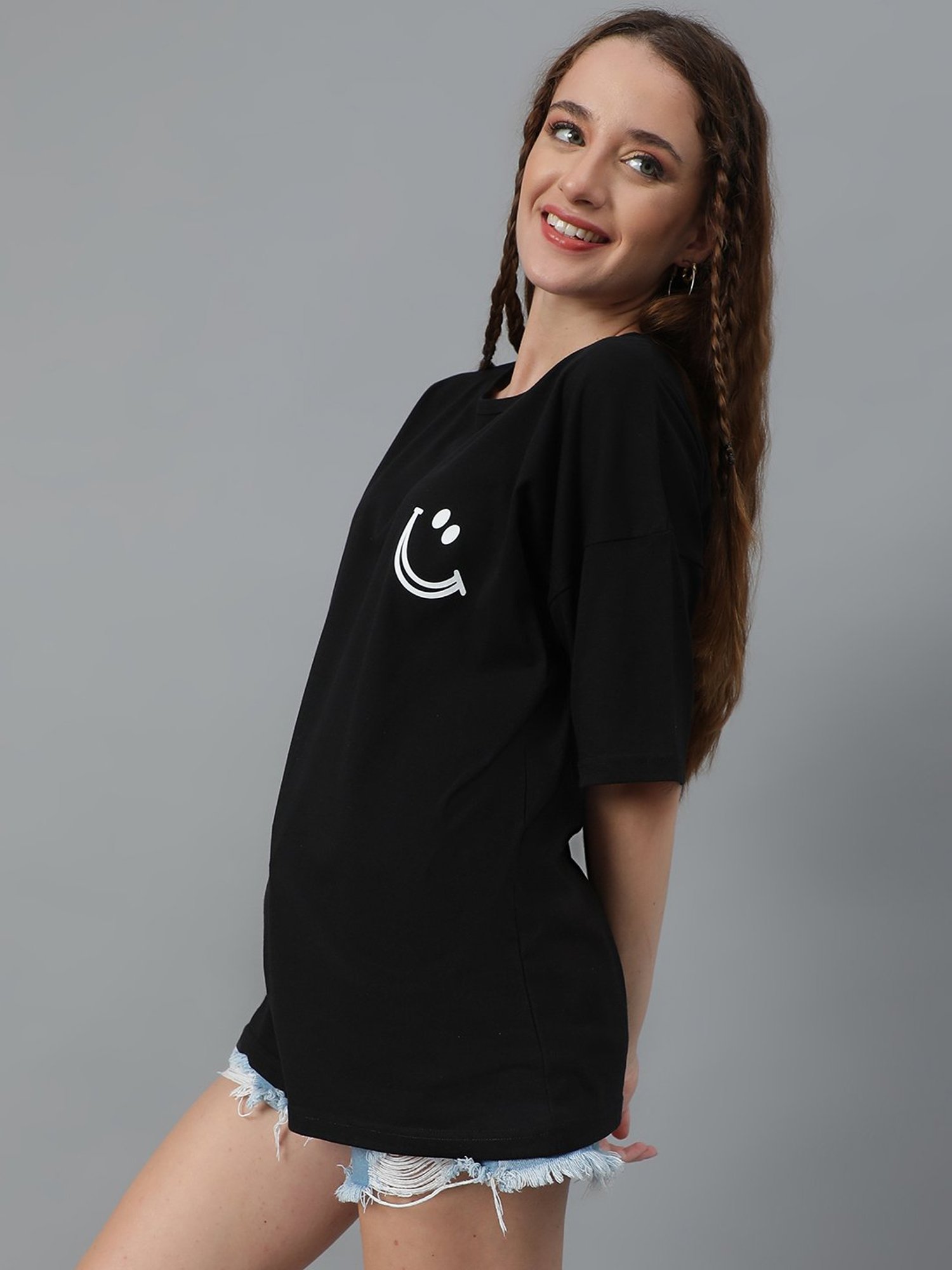 Kotty Black Printed Oversized T-Shirt