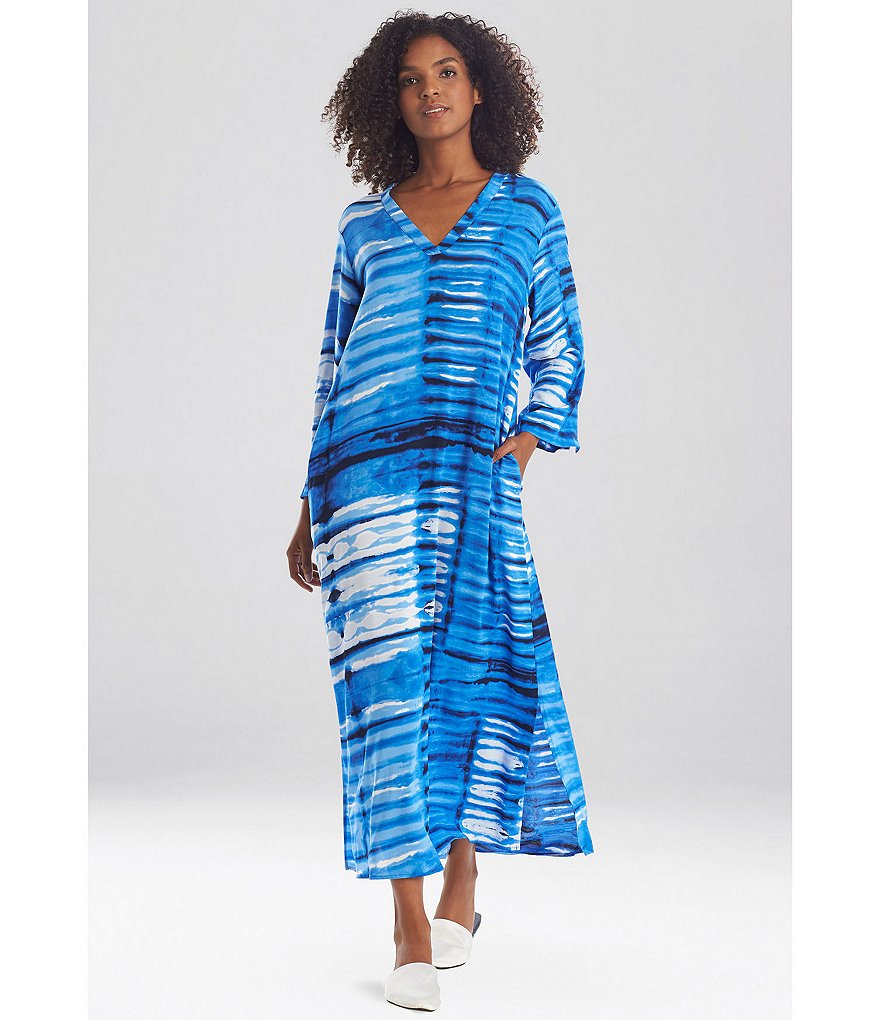 iRelax Printed Recycled-Knit Short Sleeve V-Neck Caftan