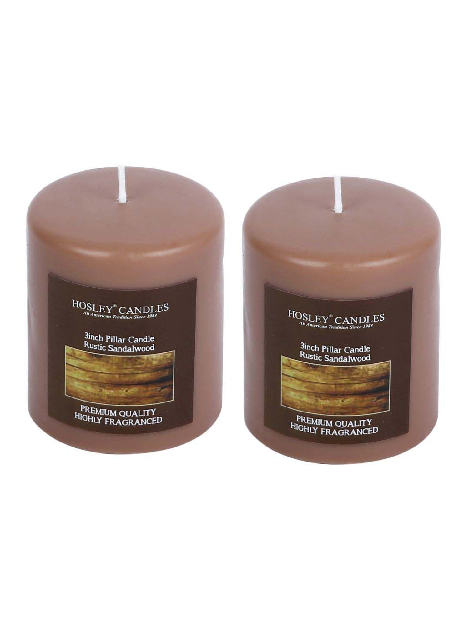 HOSLEY Brown Wax Pillar Candle - Set of 2