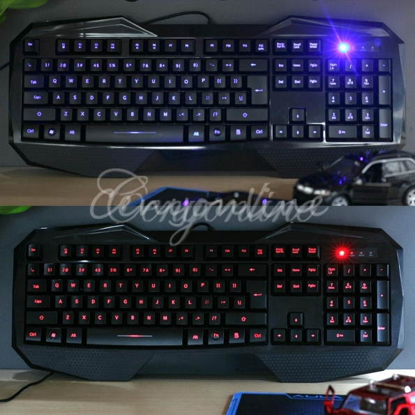 AULA LED Illuminated Ergonomic USB Multimedia Blue Backlight Backlit Gaming Keyboard Support OS Windows 98/2000/ME/XP 32bit Vista/Win7 32/64bit/Mac