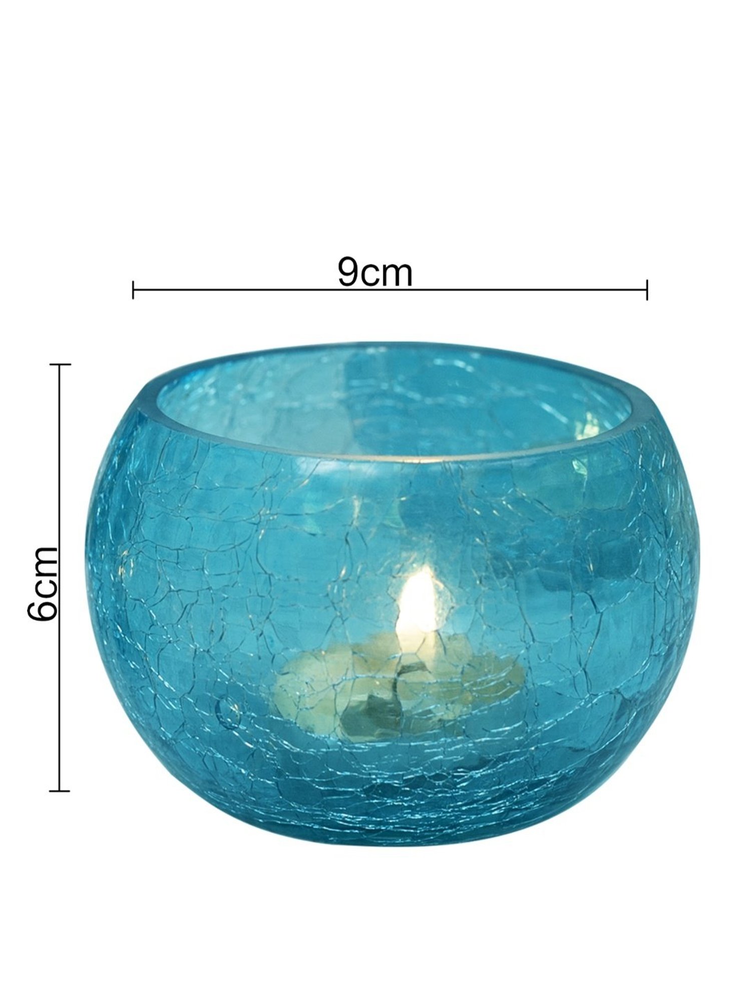 Homesake Crackle Mosaic Embellished Turquoise Glass Tea Light Candle Holder - Set of 2
