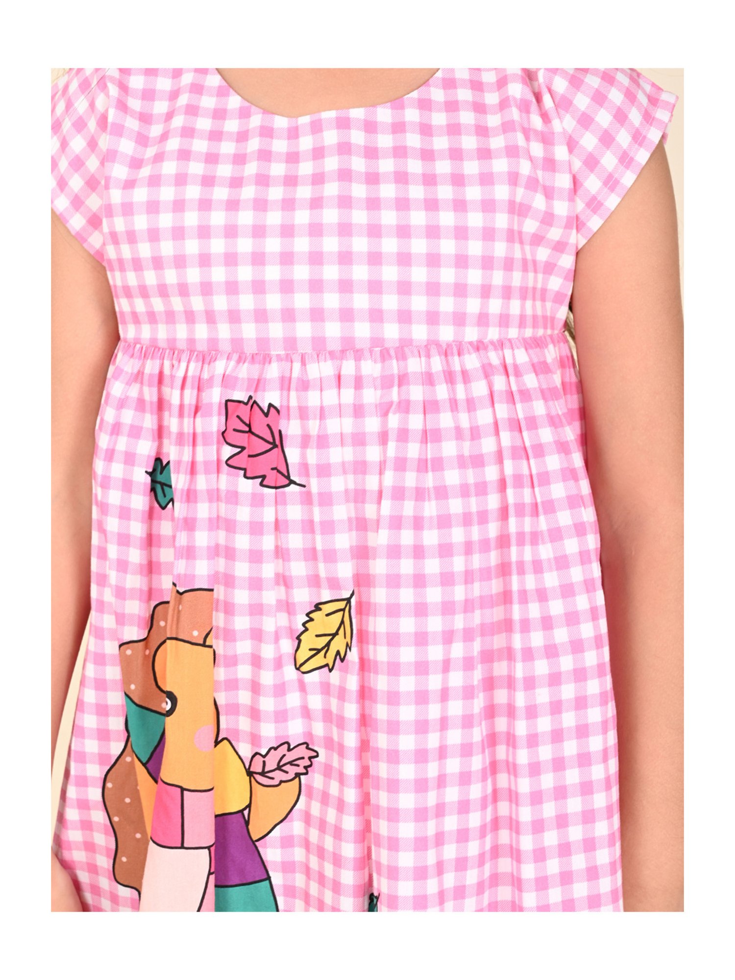LilPicks Kids White & Pink Printed Dress