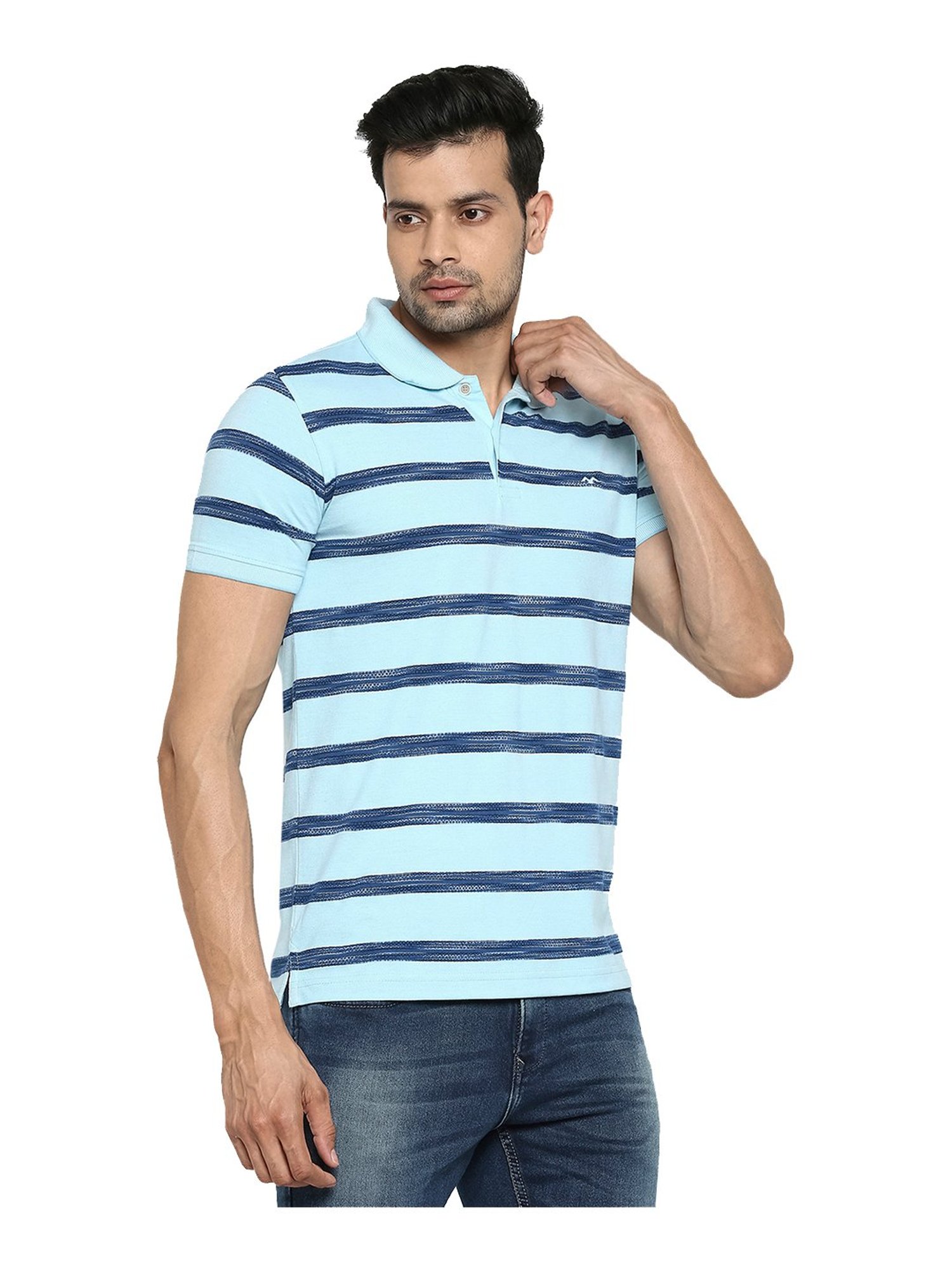 Mufti Blue Striped Polo T-Shirt