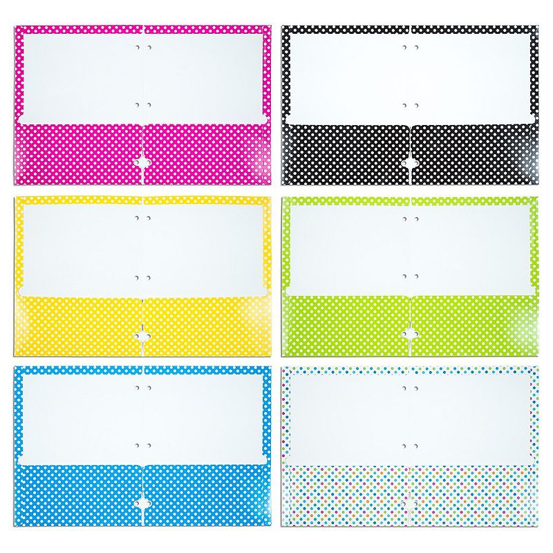 JAM Paper Glossy 3-Hole Punched 2-Pocket School Folders, Assorted Polka Dot 31237926
