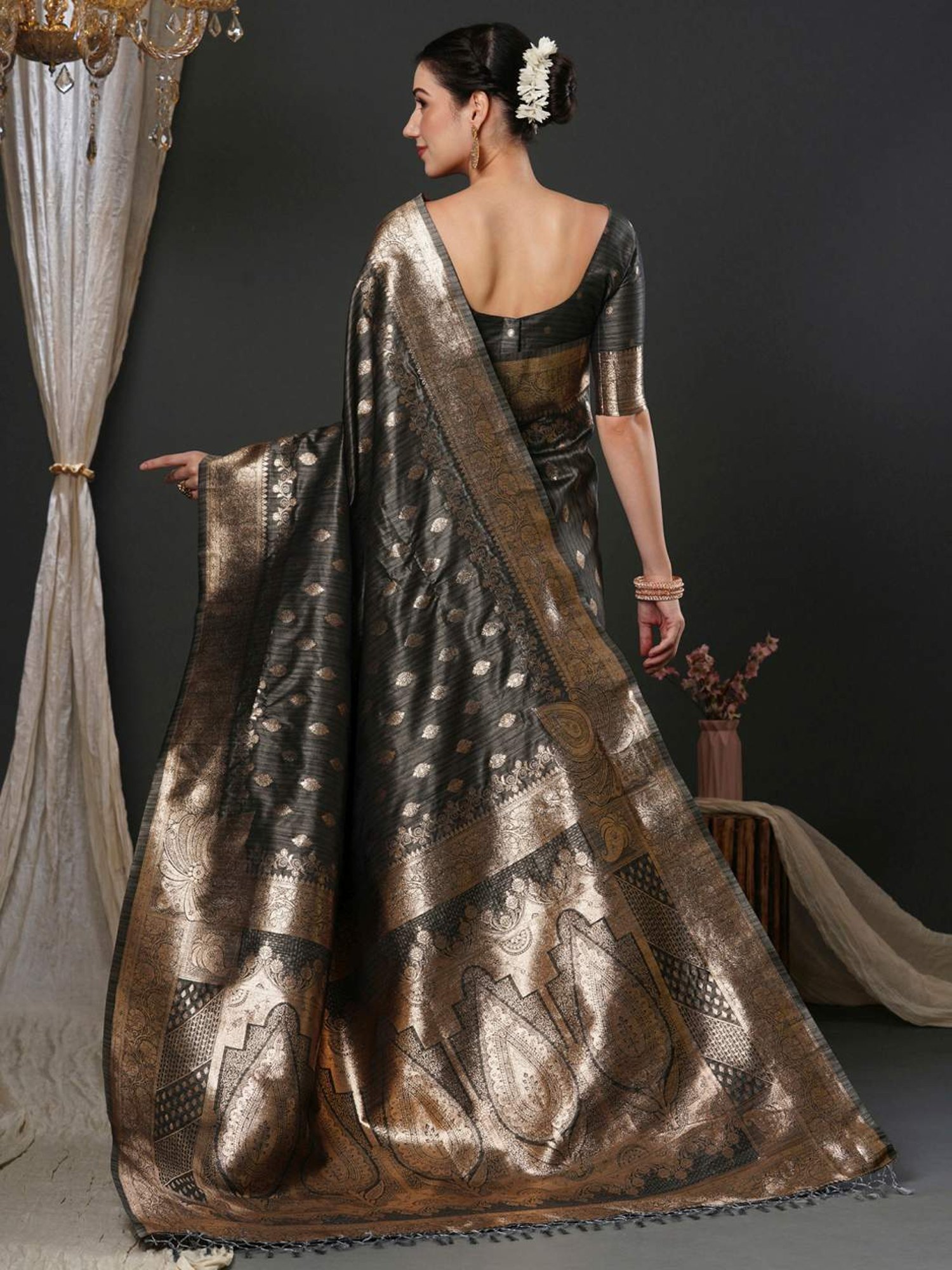 Saree Mall Grey Woven Saree With Unstitched Blouse