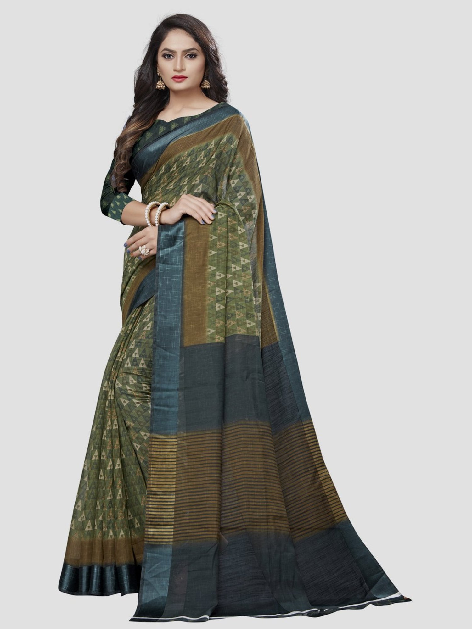 Unnati Silks Red Silk Printed Saree With Unstitched Blouse