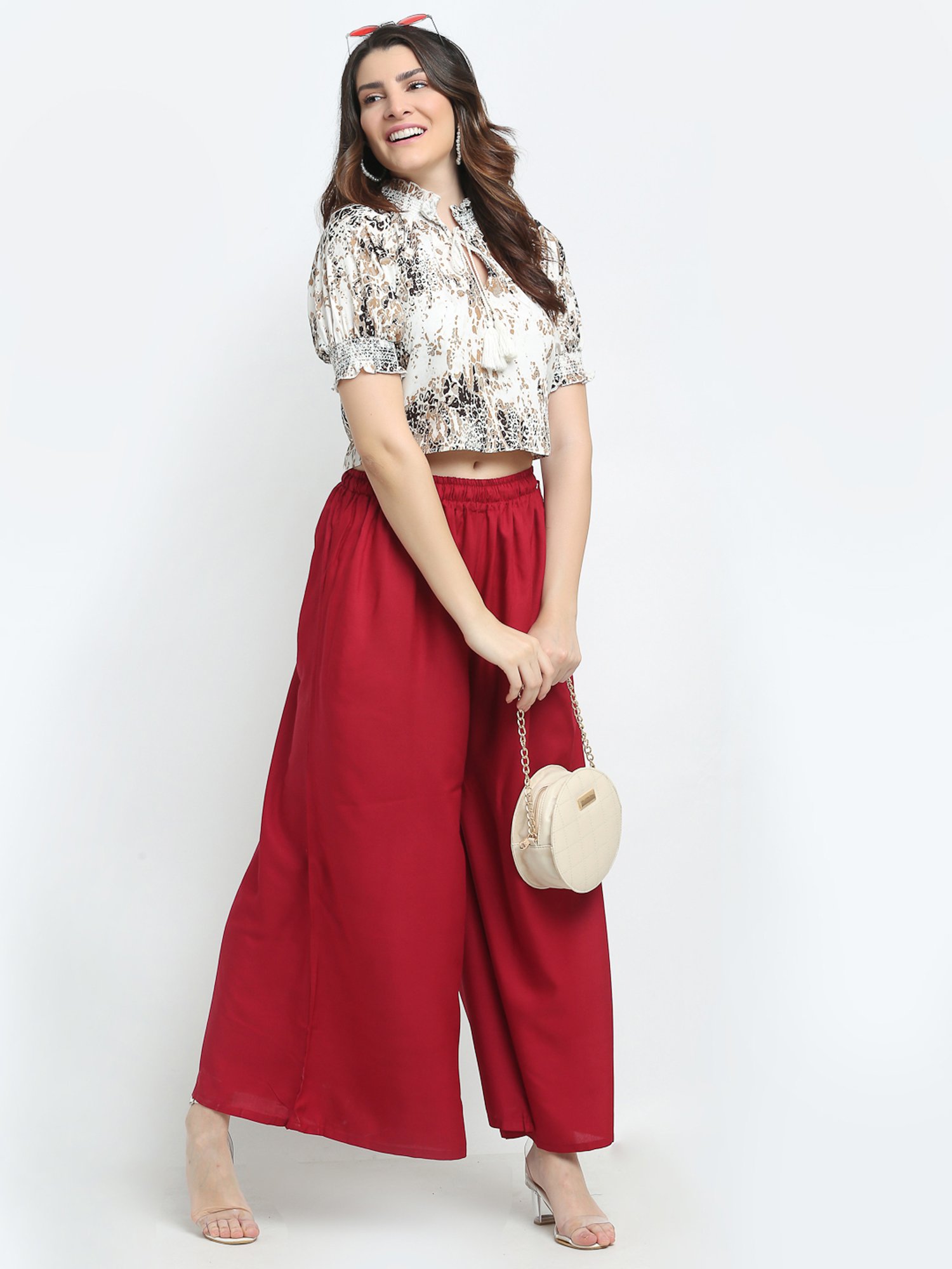TAG 7 Maroon Regular Fit Palazzos