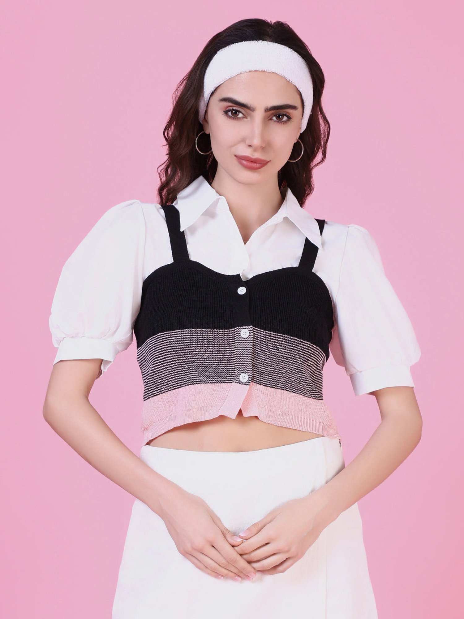 SHOWOFF Pink & Black Striped Top