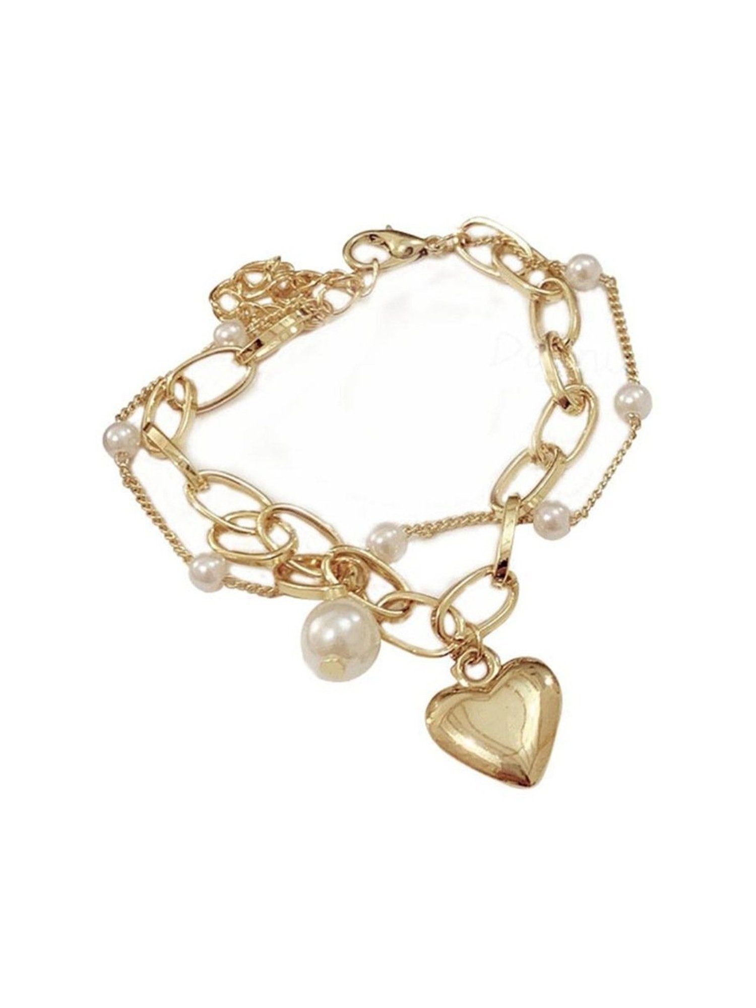 YouBella Jewellery Gold-Plated Heart Shape Flexible fit Bracelet - Set of 4