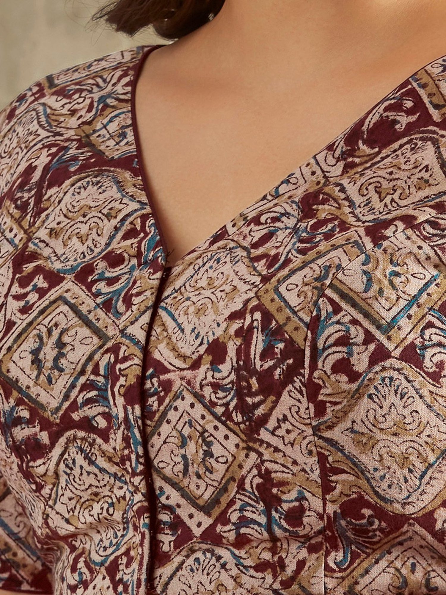 Salwar Studio Beige & Maroon Printed Readymade Blouse