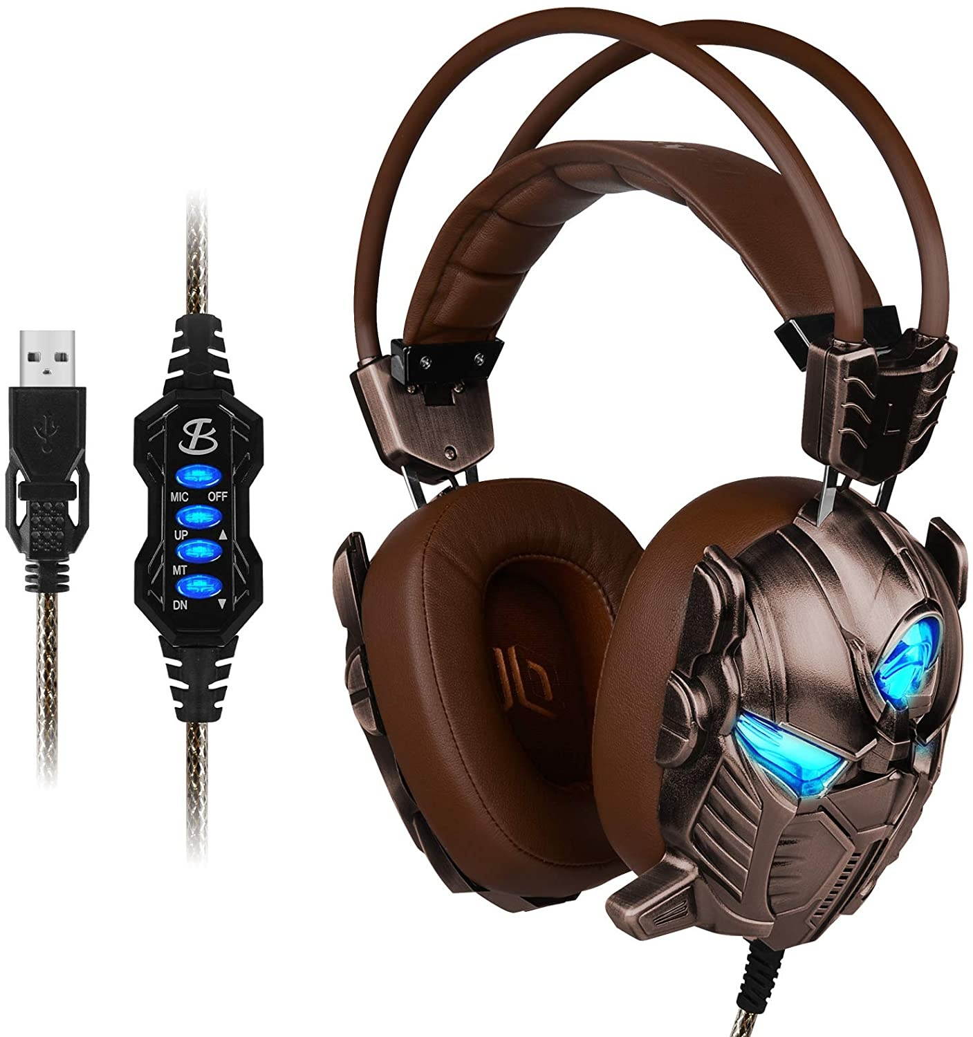 Geekria Gaming Headphones for Xbox One, PS4, PC, Controller, Noise Cancelling Over-Ear Headphones with Mic, LED Light Bass 7.1 Surround Soft Memory Earmuffs Robot Appearance Gaming Headset