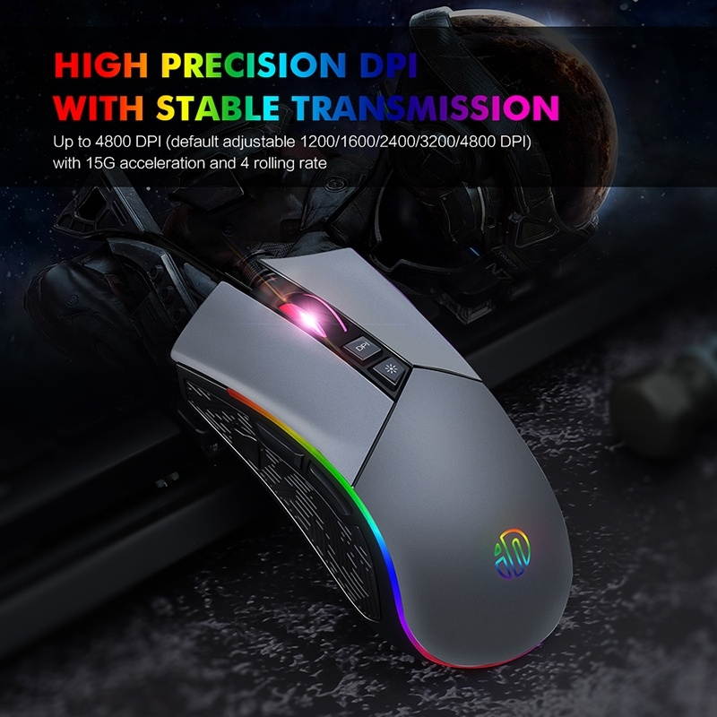 Inphic 4800DPI 8 Keys Game Marquee Mechanical Macro Programming Office Mute Wired Mouse, Cable Length: 1.5m