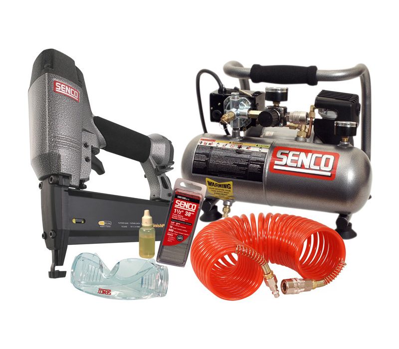 SENCO PC0947 FinishPro 18 Gauge Brad Nailer and 0.5 HP 1 Gallon Oil-Free Hand Carry Air Compressor Combo Kit