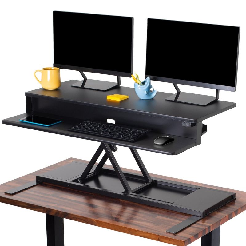 FlexPro Premier Electric Standing Desk Converter &ndash; 40" Sit to Stand Workstation &ndash; Black &ndash; Stand Steady