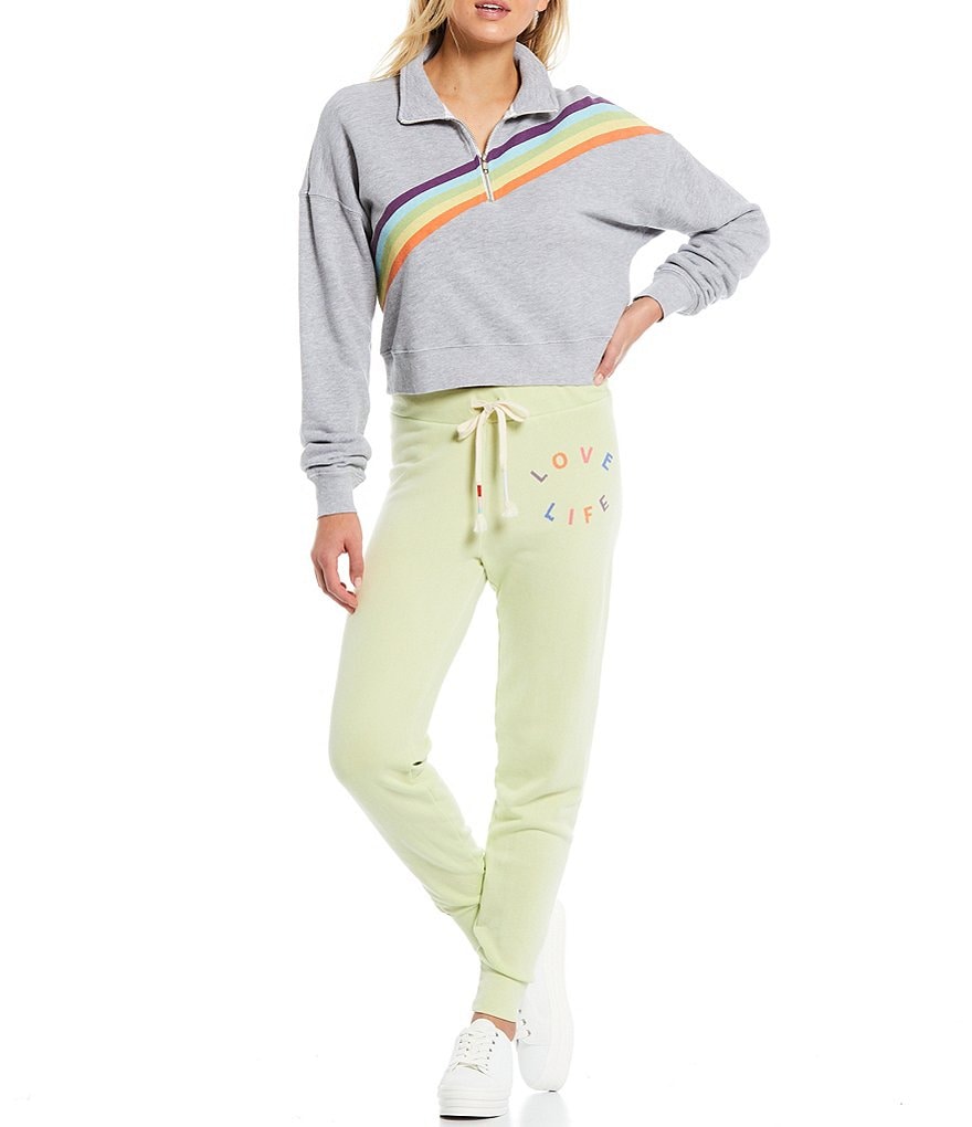 WILDFOX Knit Rainbow Cropped Half Zip Pullover