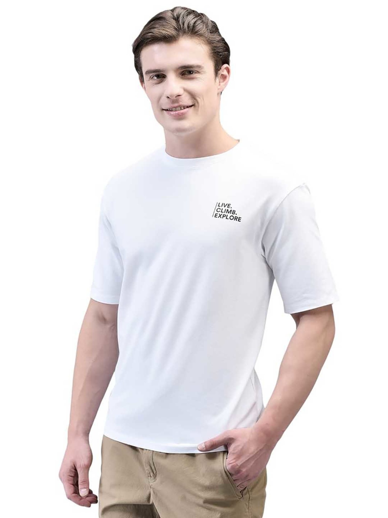 Woodland White Regular Fit Crew T-Shirt