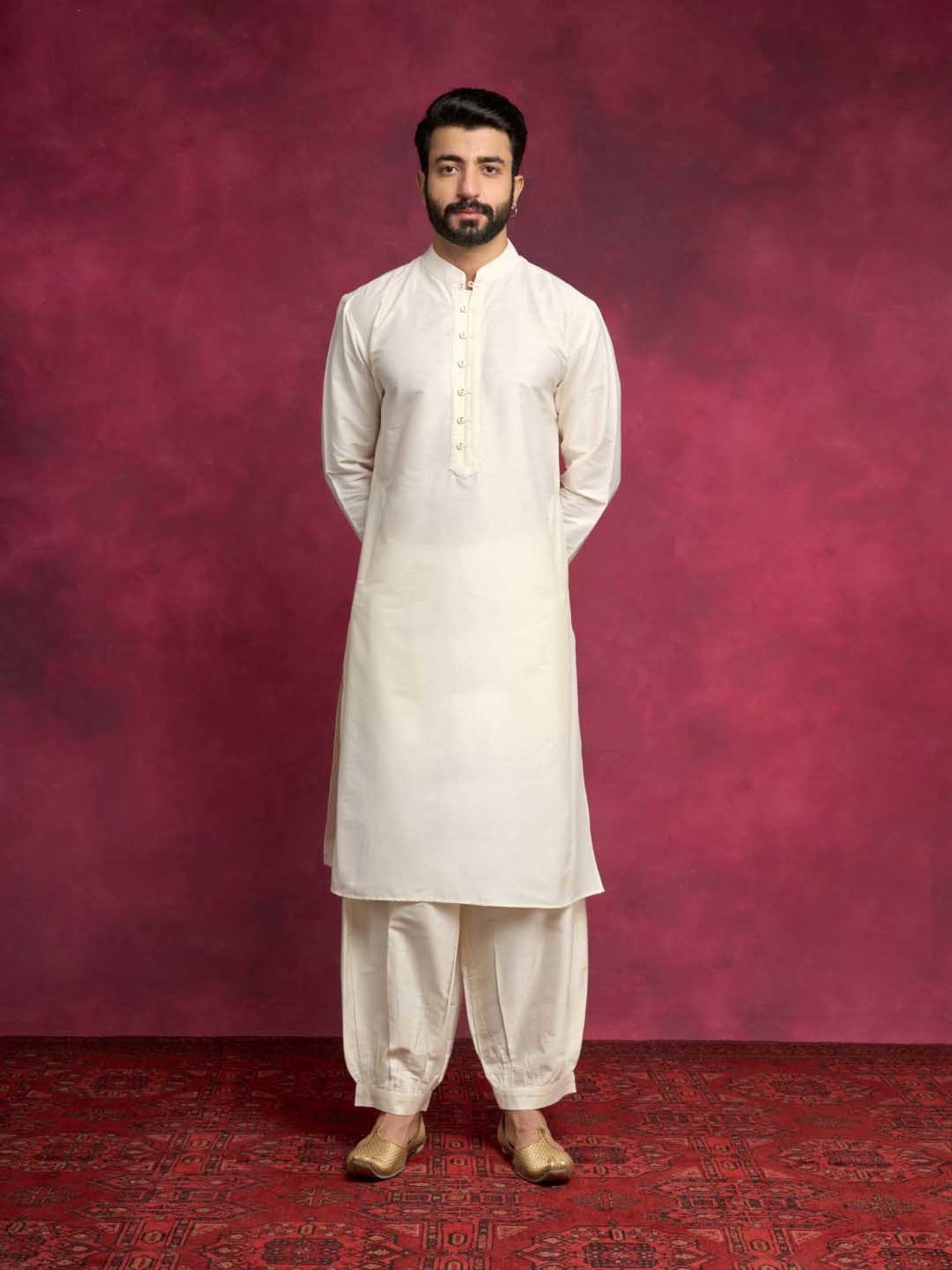 Abhishti Cream Straight Fit Side Tie-Up Kurta & Pathani Pants Set