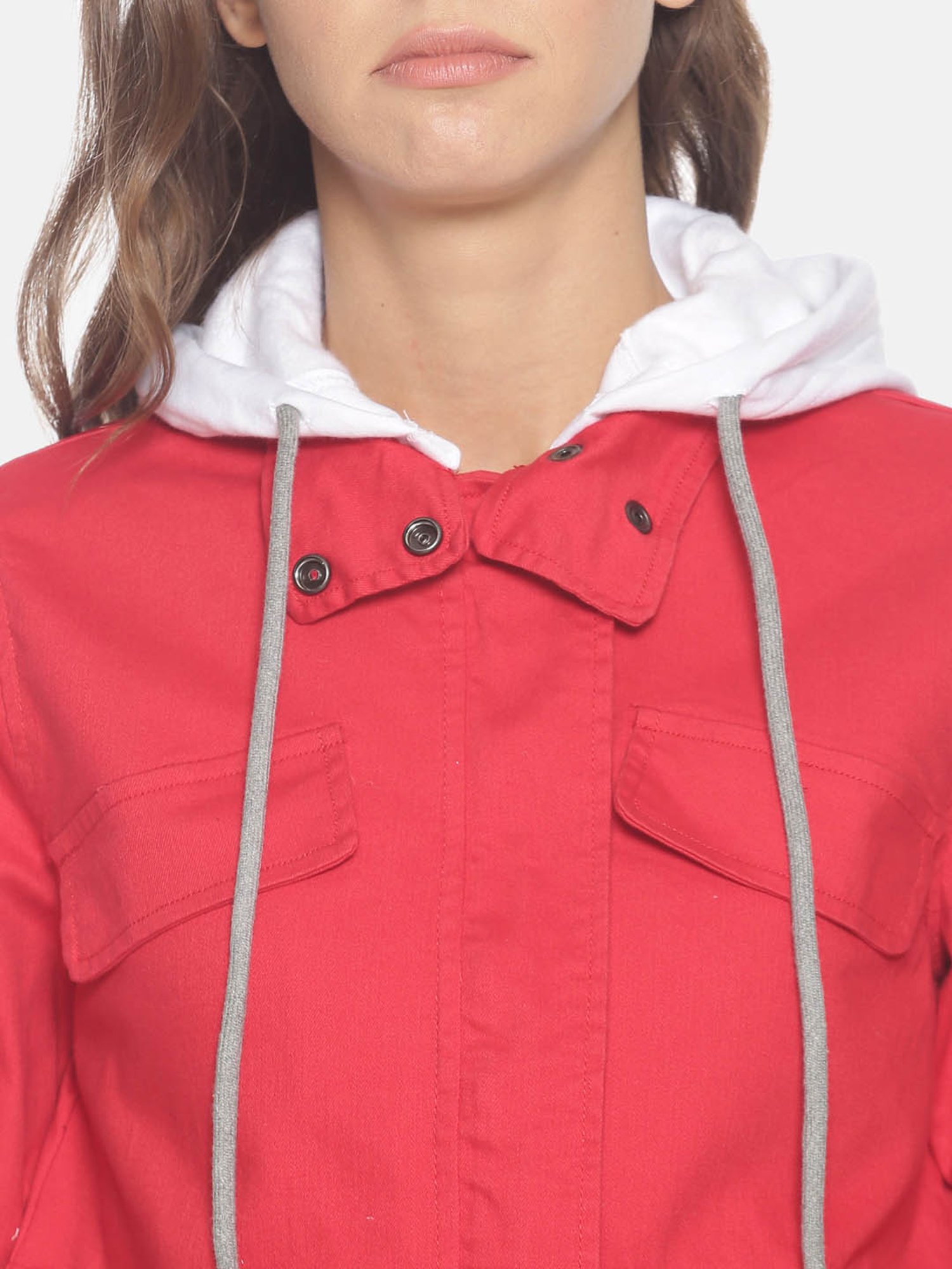 Campus Sutra Red Hooded Jacket