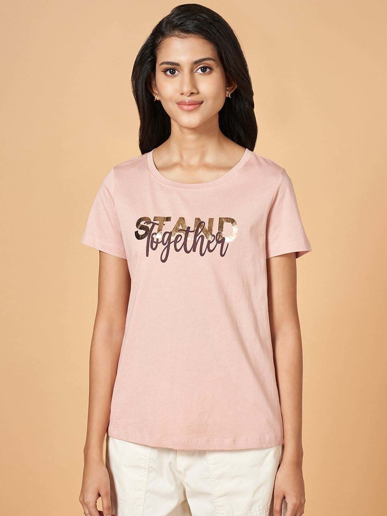Honey by Pantaloons Pink Cotton Printed T-Shirt