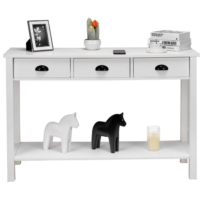 Costway 47" Console Table Hall Table Side Desk Accent Table Drawers Shelf Entryway White