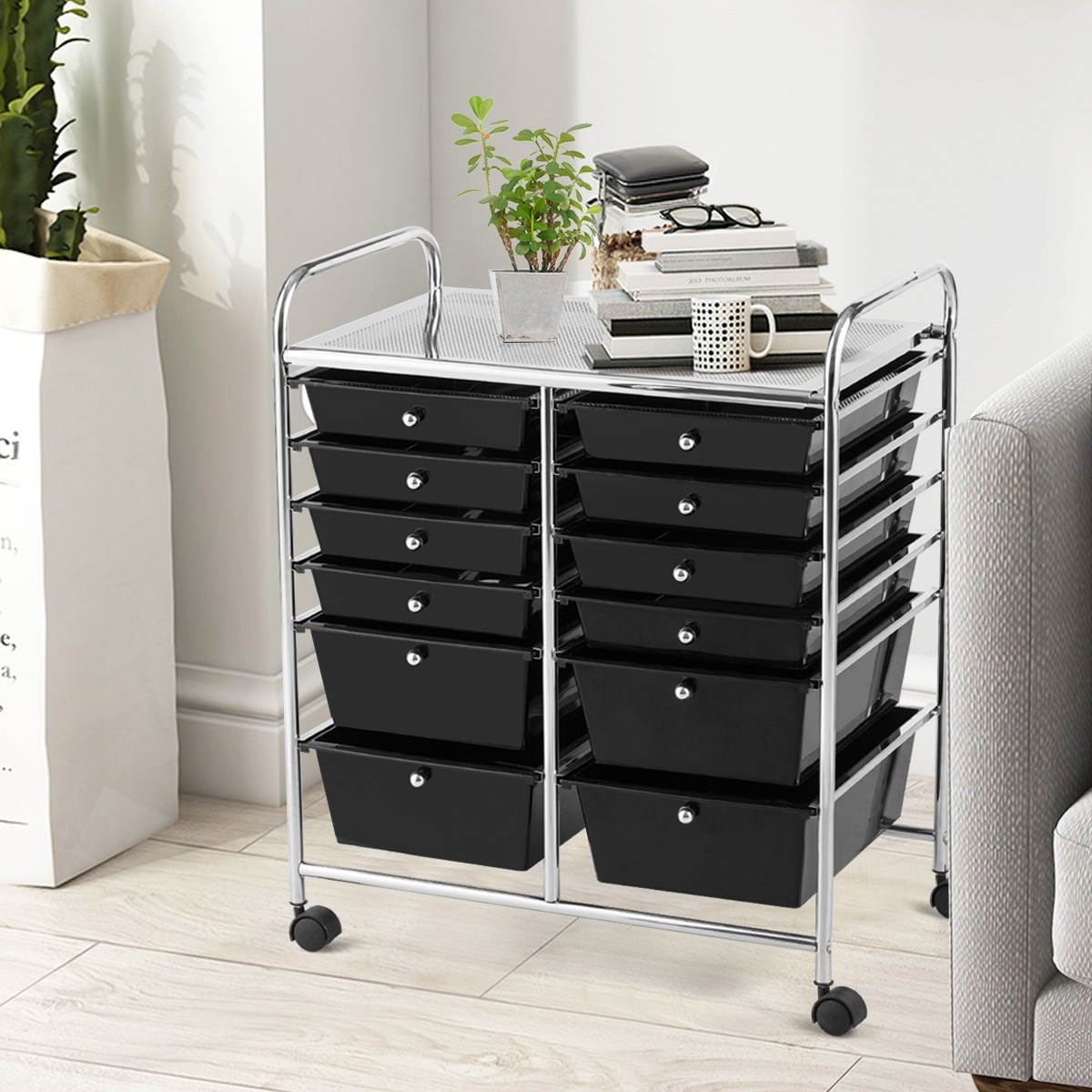 12 Drawers Rolling Cart Storage Scrapbook Paper Studio Organizer Bins Black