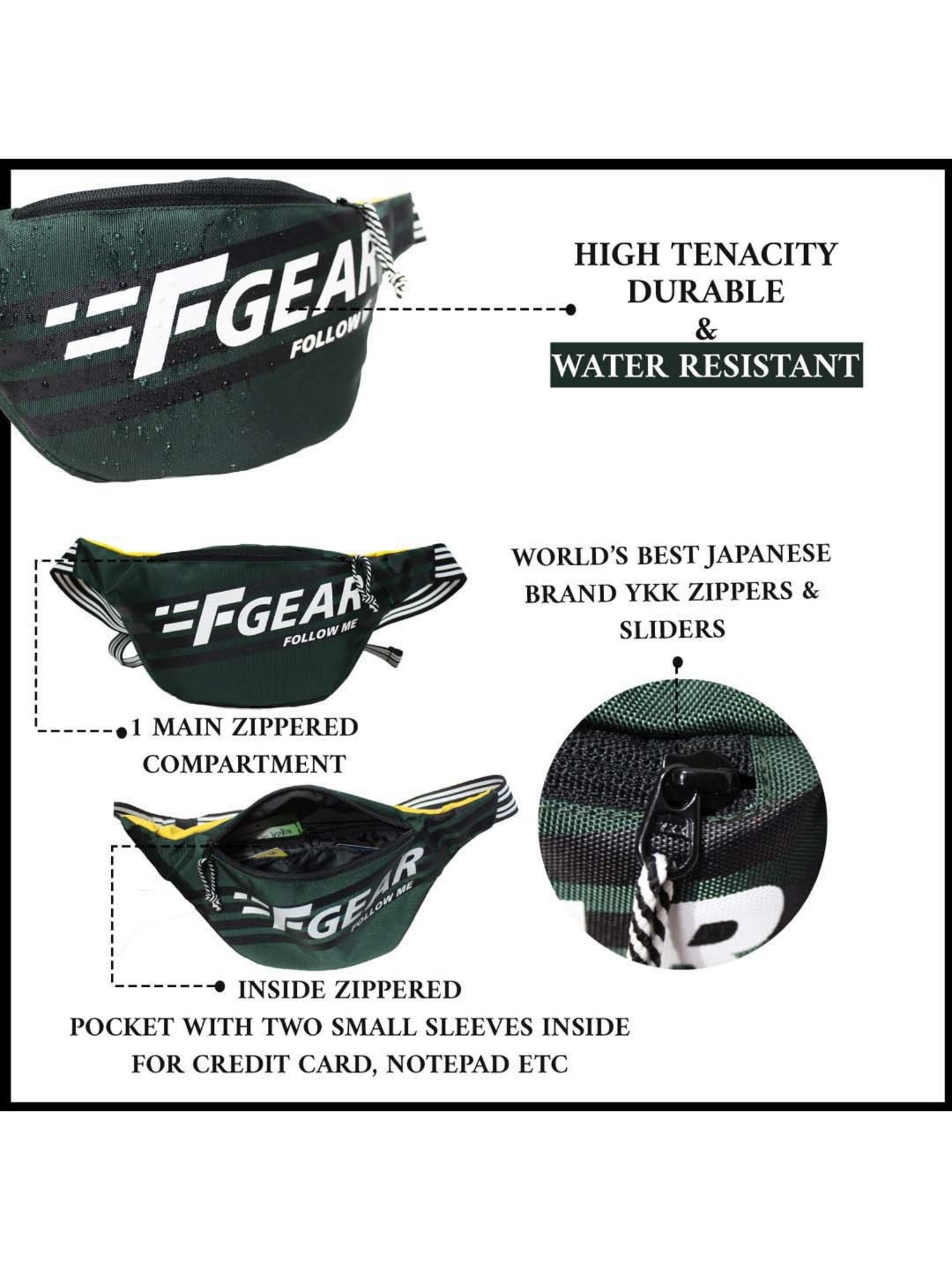 F Gear Green Printed Waist Pouch