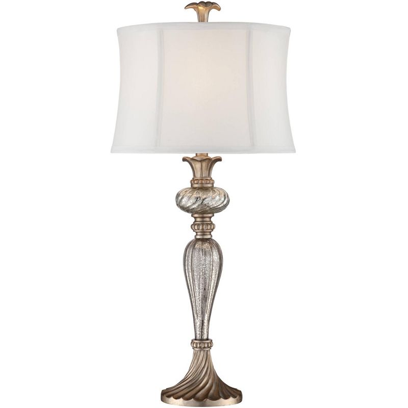 Regency Hill Traditional Table Lamp Mercury Glass Silver Champagne White Drum Shade for Living Room Family Bedroom Nightstand