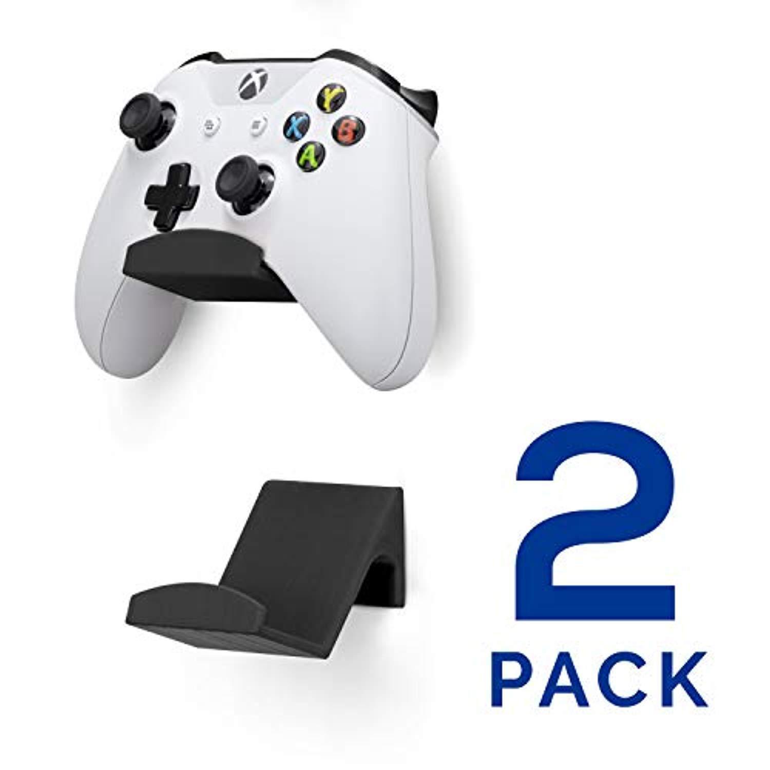 game controller wall mount stand holder 2 pack for xbox one switch ps4 steam pc nintendo, universal gamepad accessories  no screws, stick on, black by brainwavz v2  improved adhesion ugc1