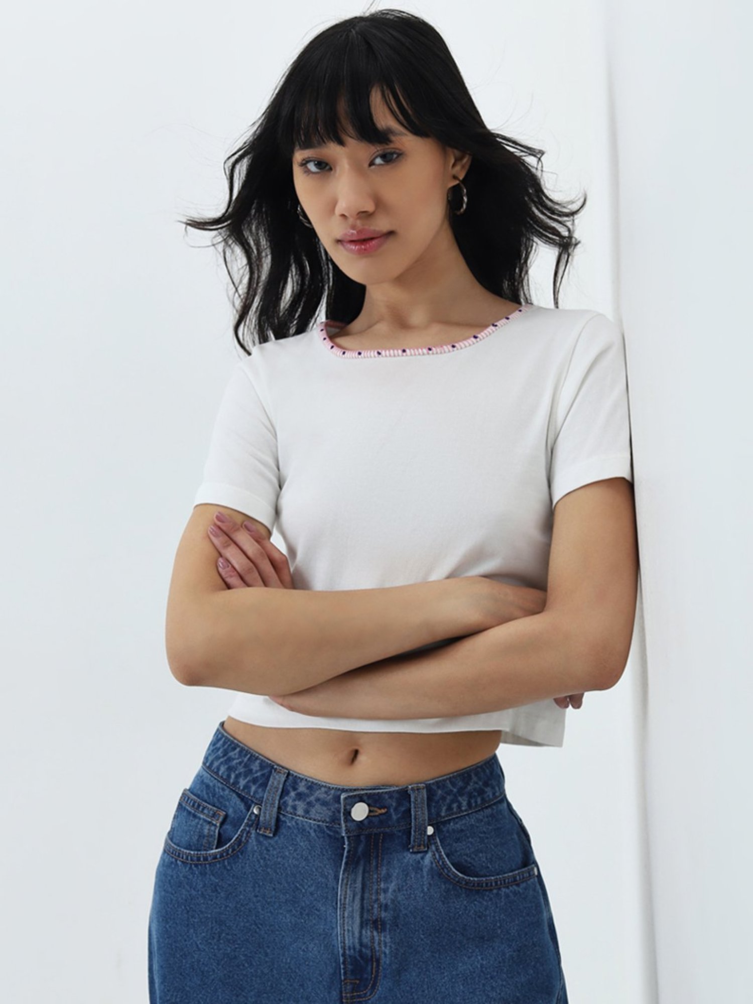 Bombay Paisley by Westside White Cotton Crop Top