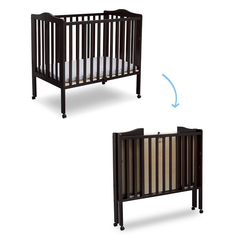 Delta Children Folding Portable Mini Baby Crib with 1.5'' Mattress, Greenguard Gold Certified - Dark Chocolate