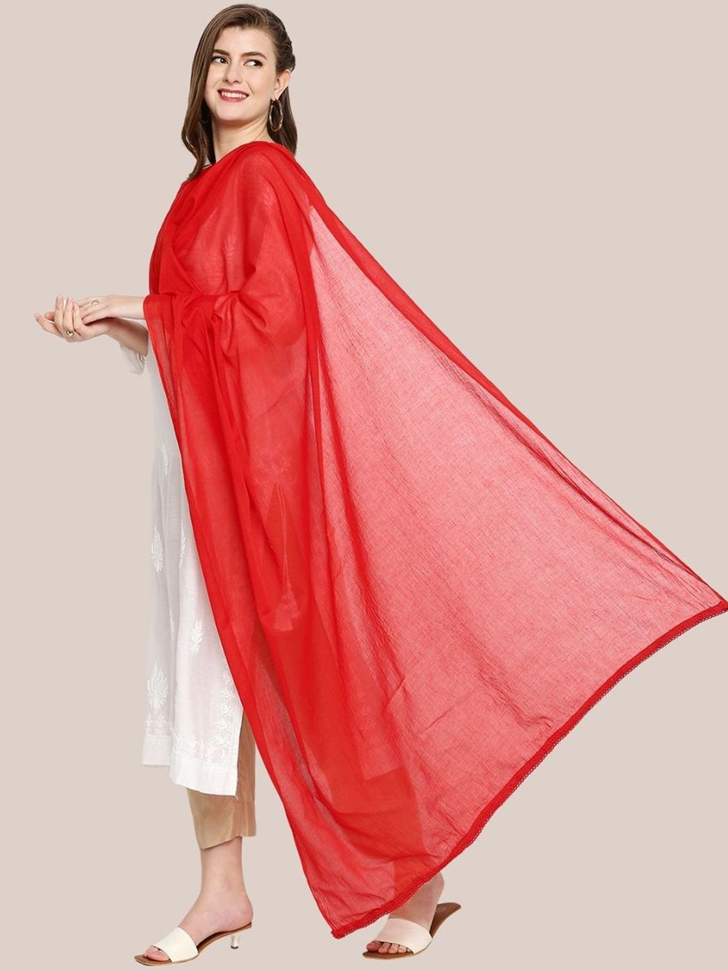 Dupatta Bazaar Red Cotton Dupatta