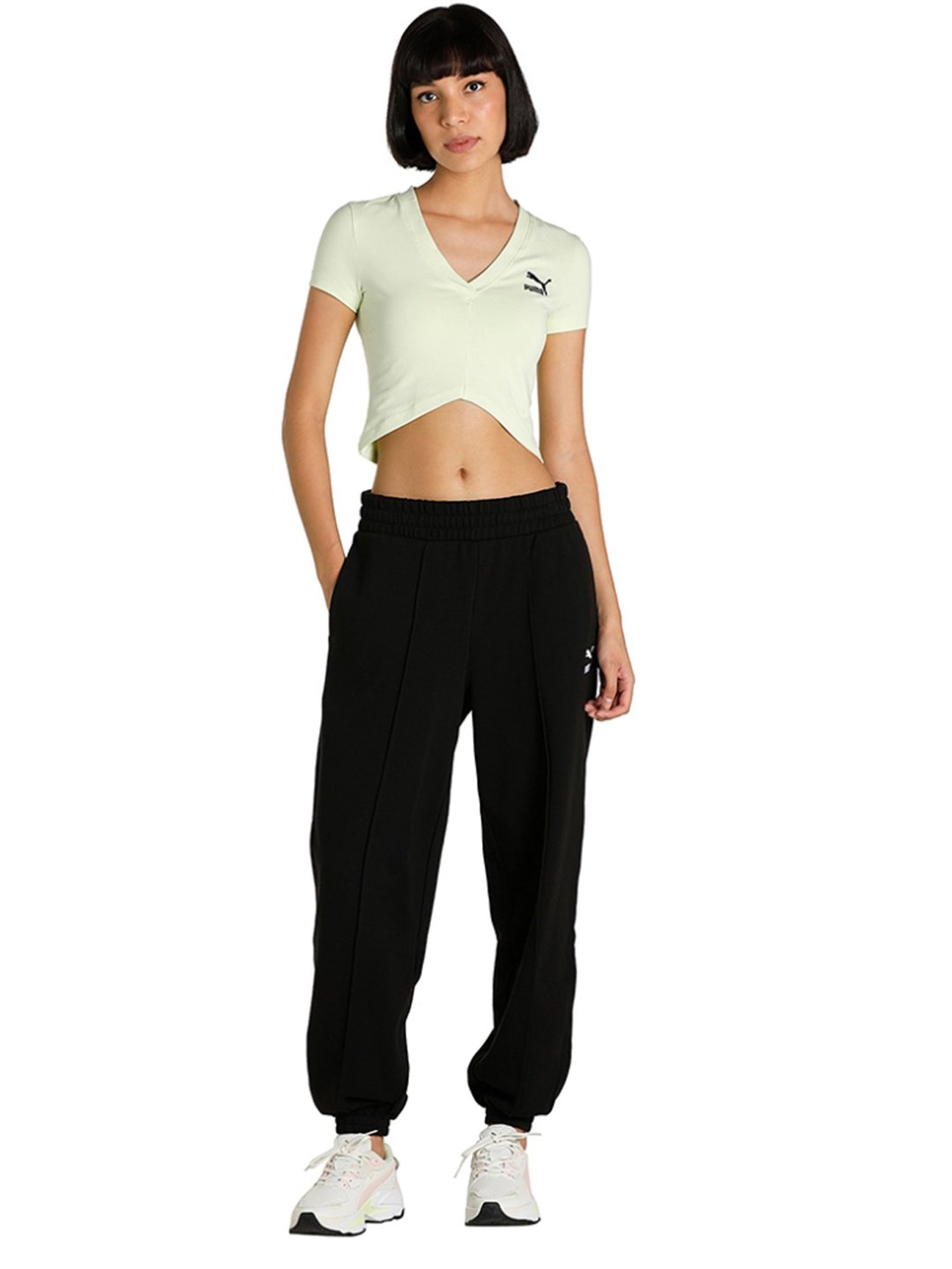 Puma Classics Sage Green Cotton Logo Crop T-Shirt