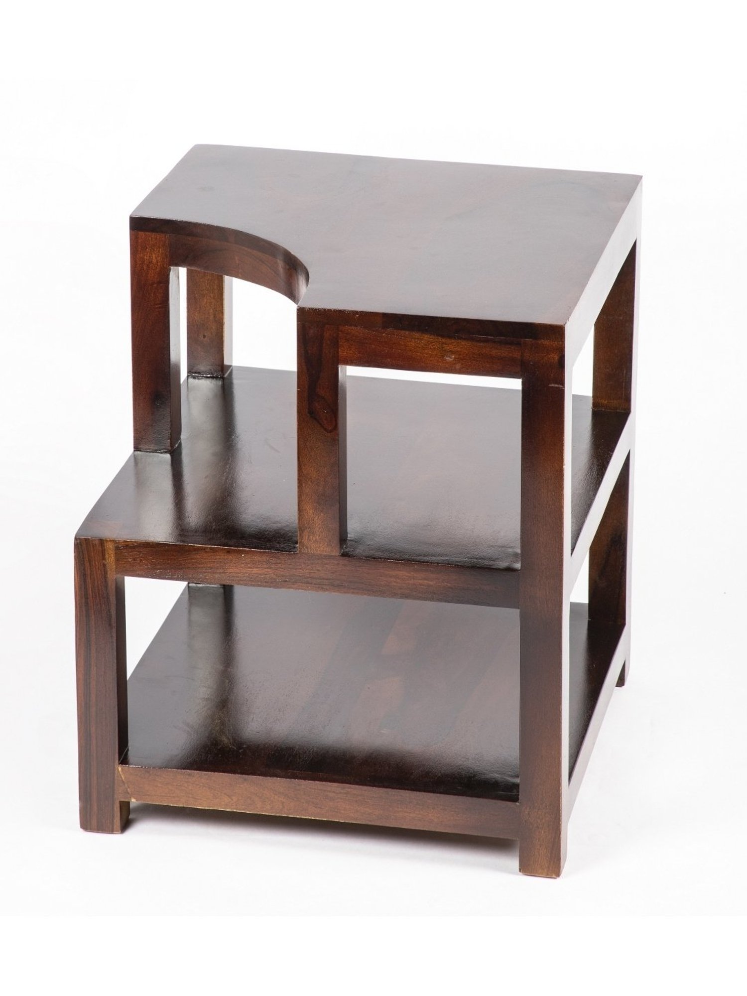 Ikiriya Aural Solid Dark Brown Wood Bedside Table Dark Walnut Finish