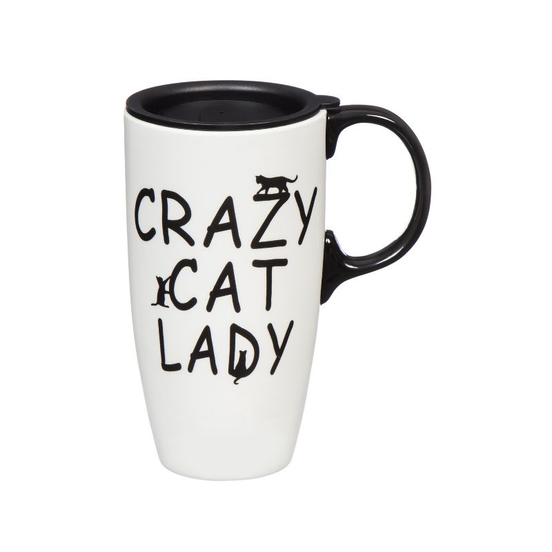 Evergreen Cypress Home Crazy Cat Lady Ceramic Travel Coffee Mug, 17 ounces