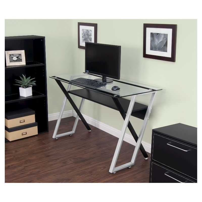 Colorado Metal and Glass Laptop - Writing Desk - Black/ Silver/ Clear Glass