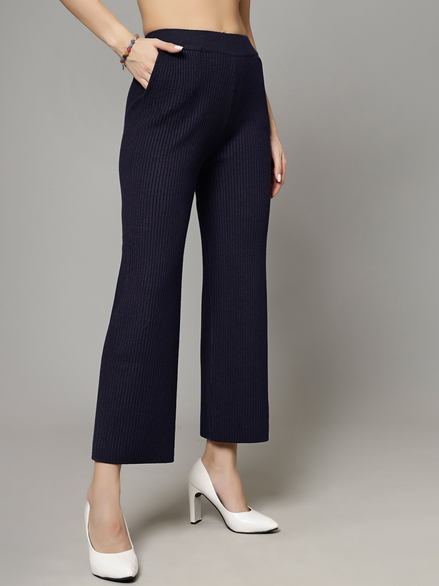 Mafadeny Navy Regular Fit Mid Rise Palazzos