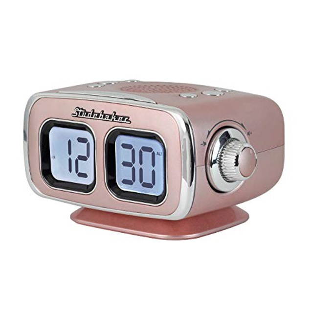 Large Display LCD AM/FM Retro Clock Radio USB Bluetooth Aux-in Bedroom Kitchen Counter Small Footprint SB3500 (Rose Gold)