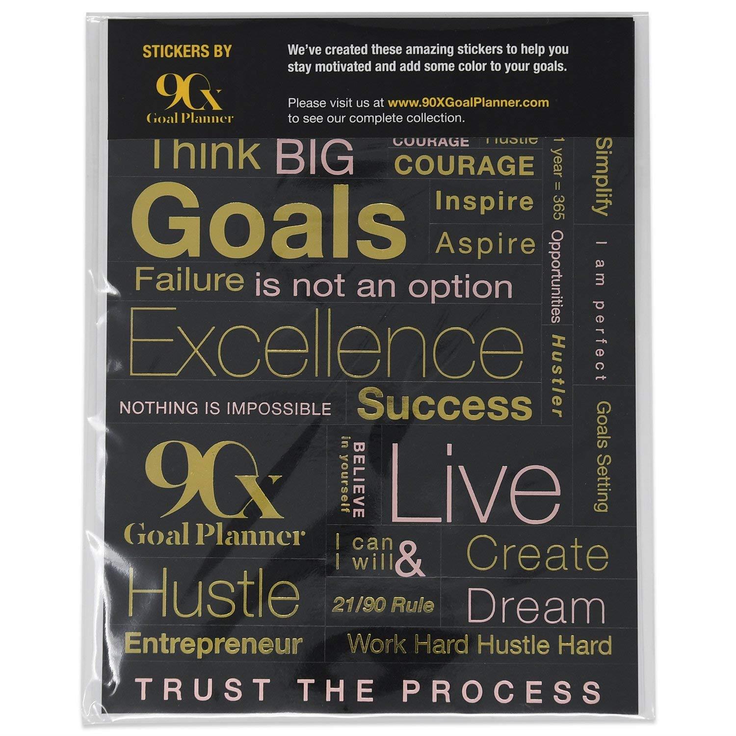 90X Goal Planner - Sticker Pack w/Motivational Words, Daily Activity Reminders, and Good Habit Creating Actions - 5 Pack (200+ Stickers)
