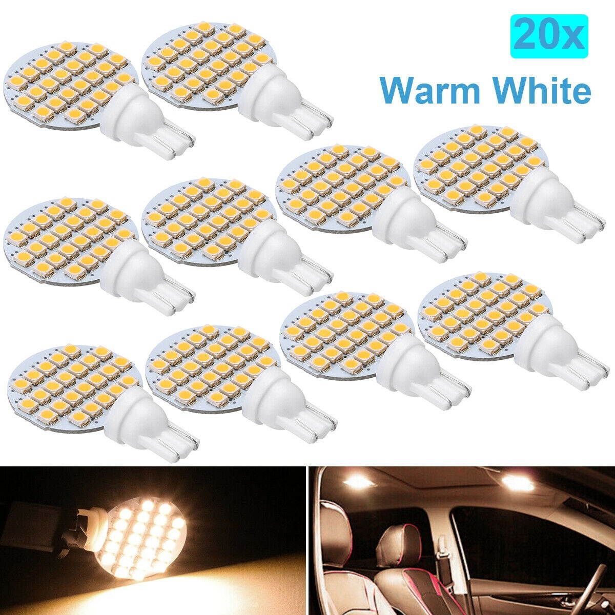 20x T10/921/194 RV Trailer Landscaping 24SMD Interior LED Light Bulb Warm White