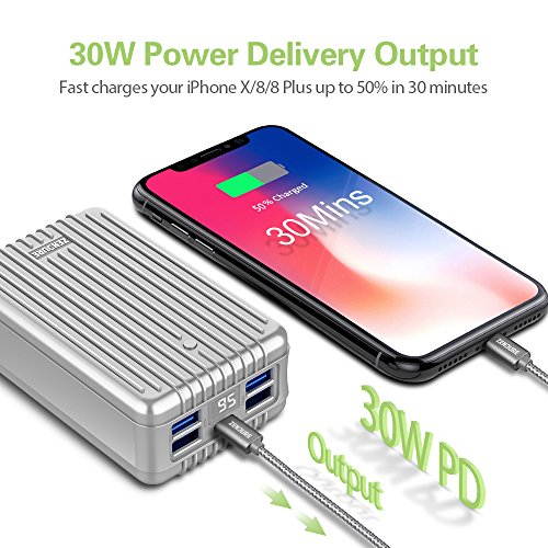 zendure a8pd 26800mah usb-c portable charger - 30w pd power bank (2 in 1 cable, led digital screen), 5-port quick charge extern