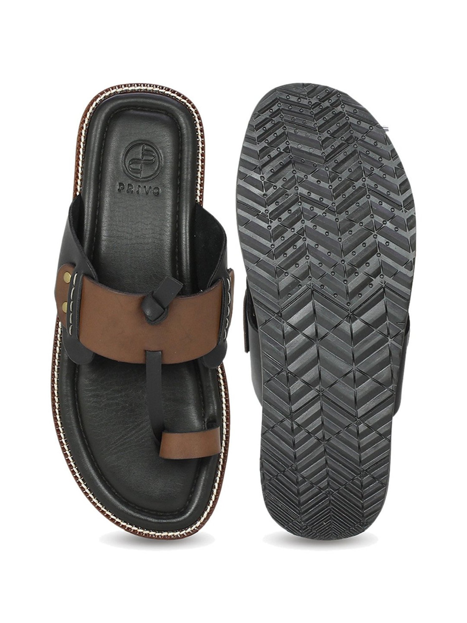 Privo by Inc.5 Men's Strapi Brown & Black Toe Ring Sandals