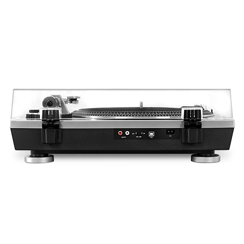 Pro Series USB Record Player with 2Speed Turntable and Dust Cover Silver VPRO2000SLV