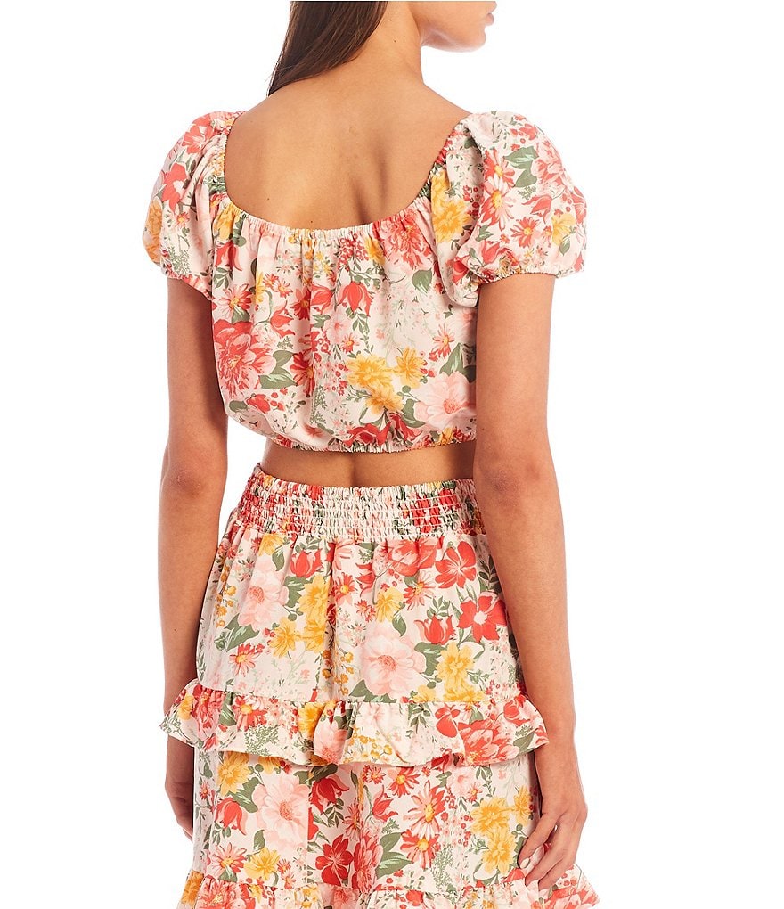 Love & Piece Coordinating Cap-Sleeve Cinched Front Floral Print Top