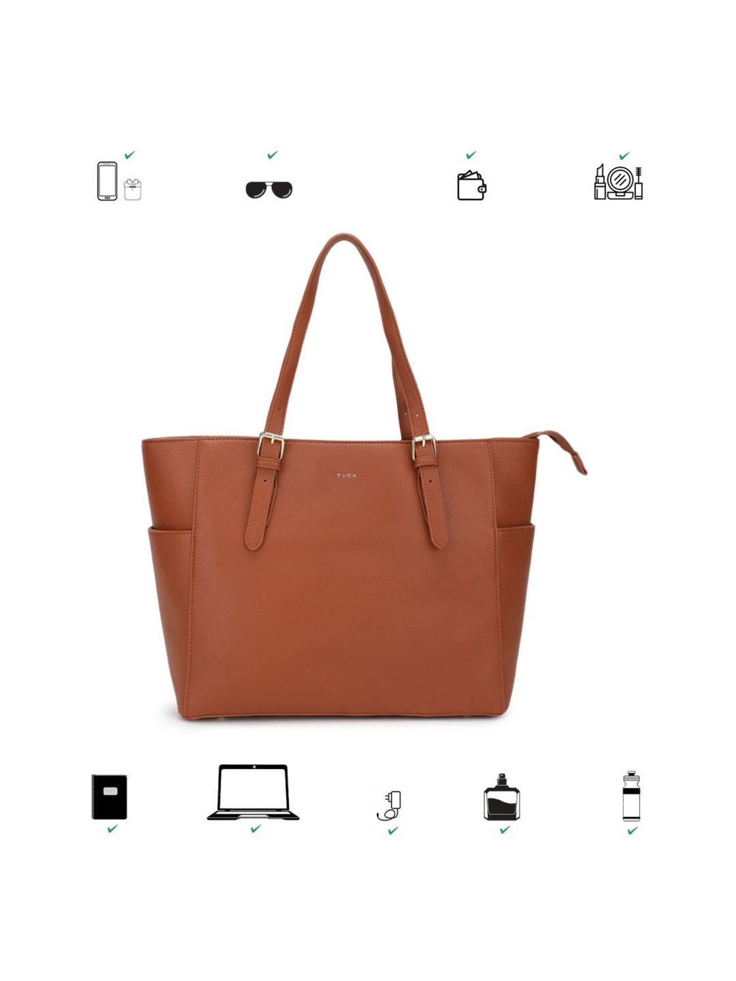 Tyra Liana Tan Solid Faux Leather Tote Handbag