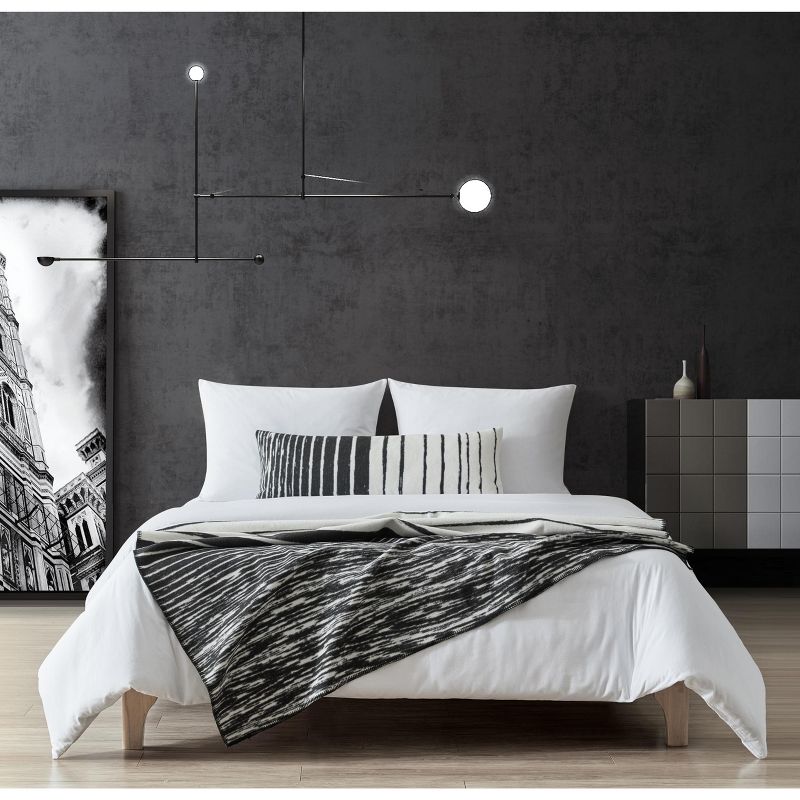 Kenneth Cole New York Faux Wool Throw Blanket, Yarn Dyed, Ivory Black, 50" X 60"