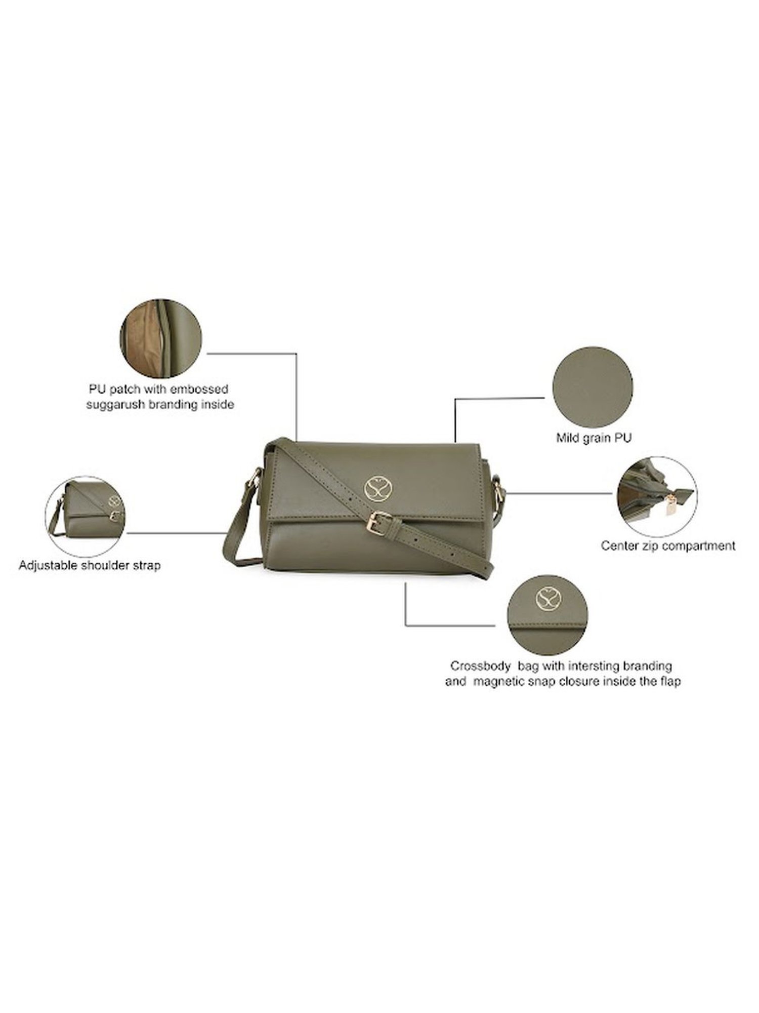 Sugarush Kelly Olive PU Solid Sling Handbag