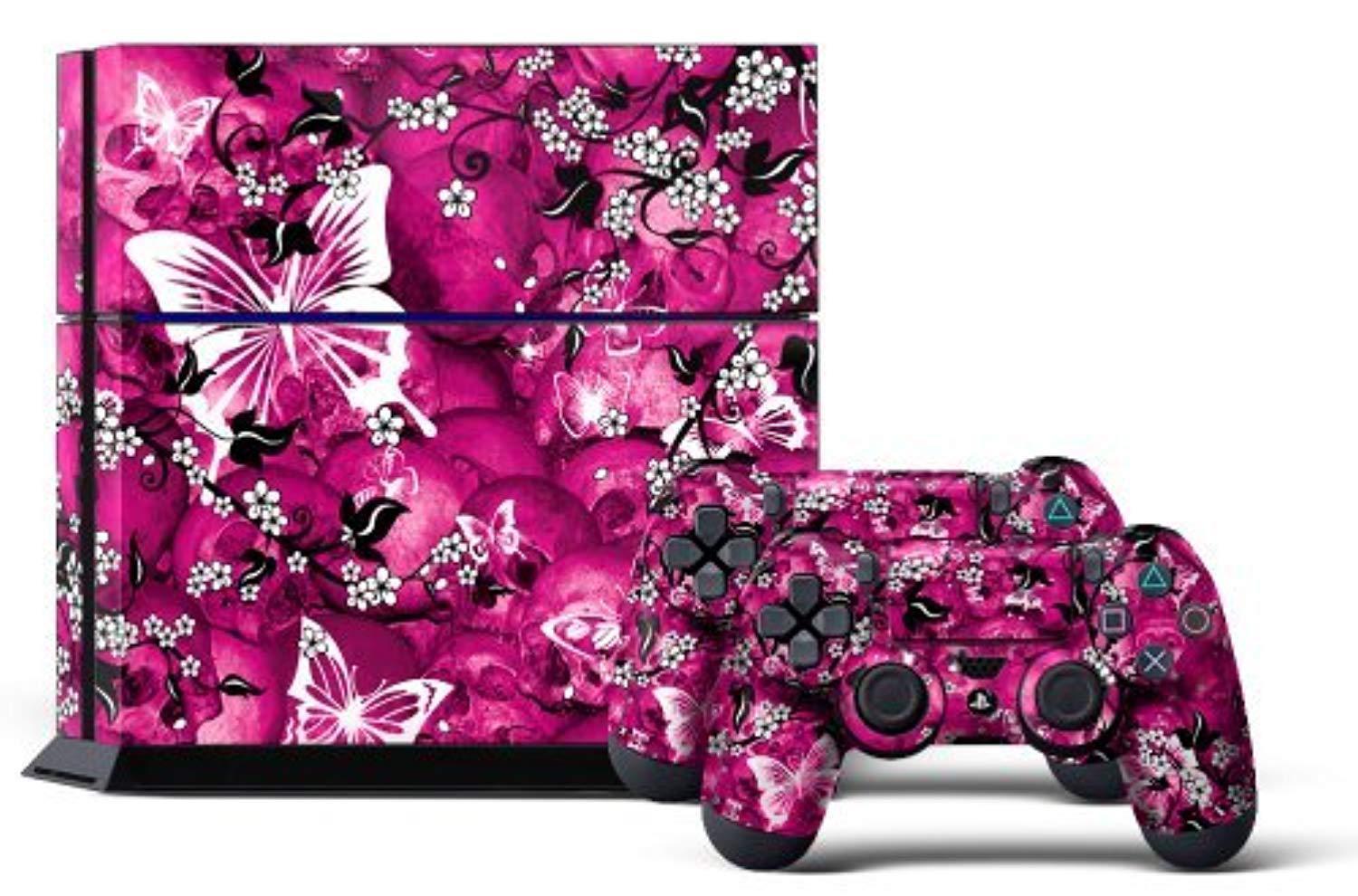 Sony PS4 PlayStation 4 Console Skin plus 2 Controller Skins -  Pink Butterflies