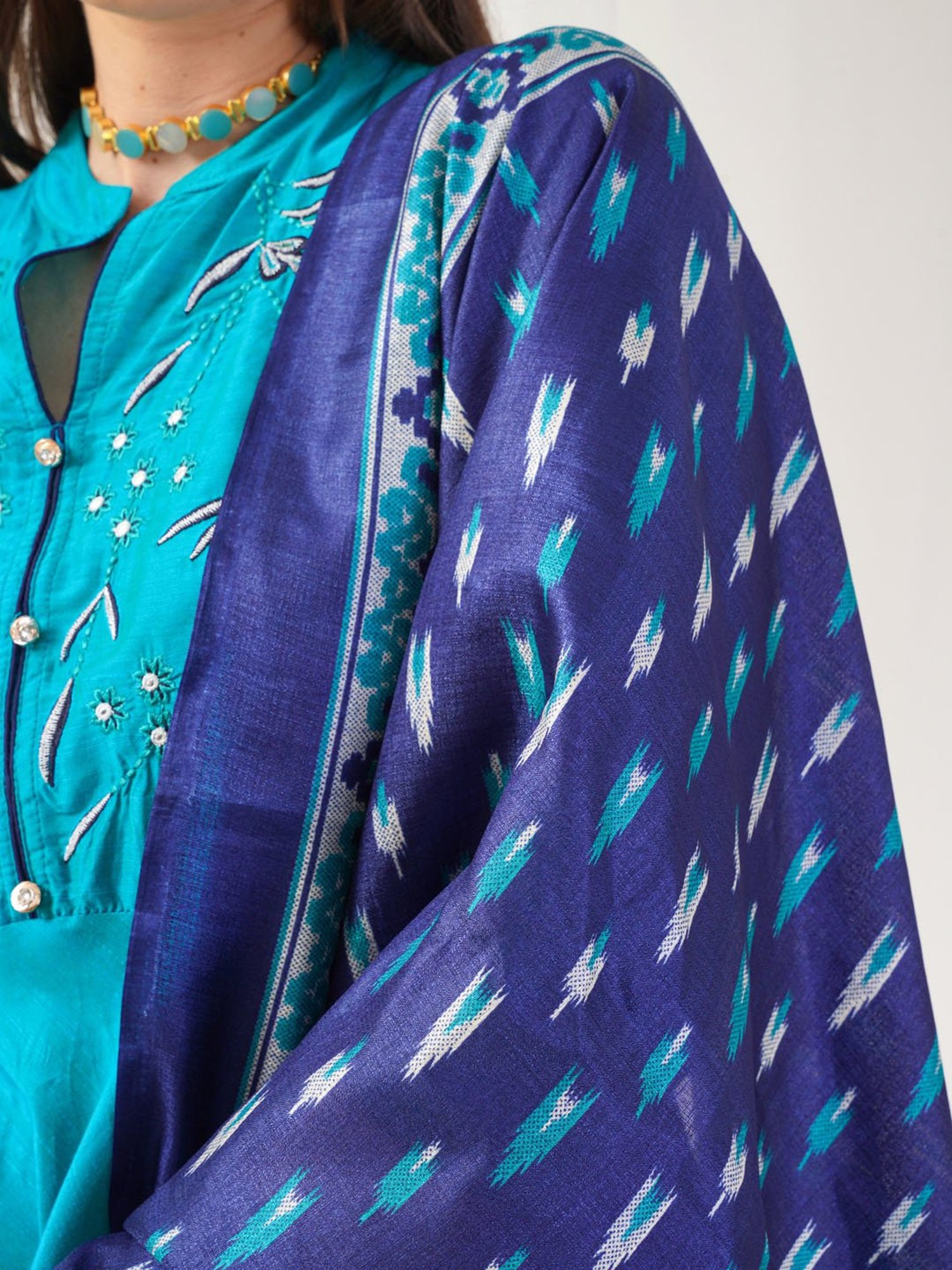Jompers Blue Embroidered Kurta With Pant & Dupatta