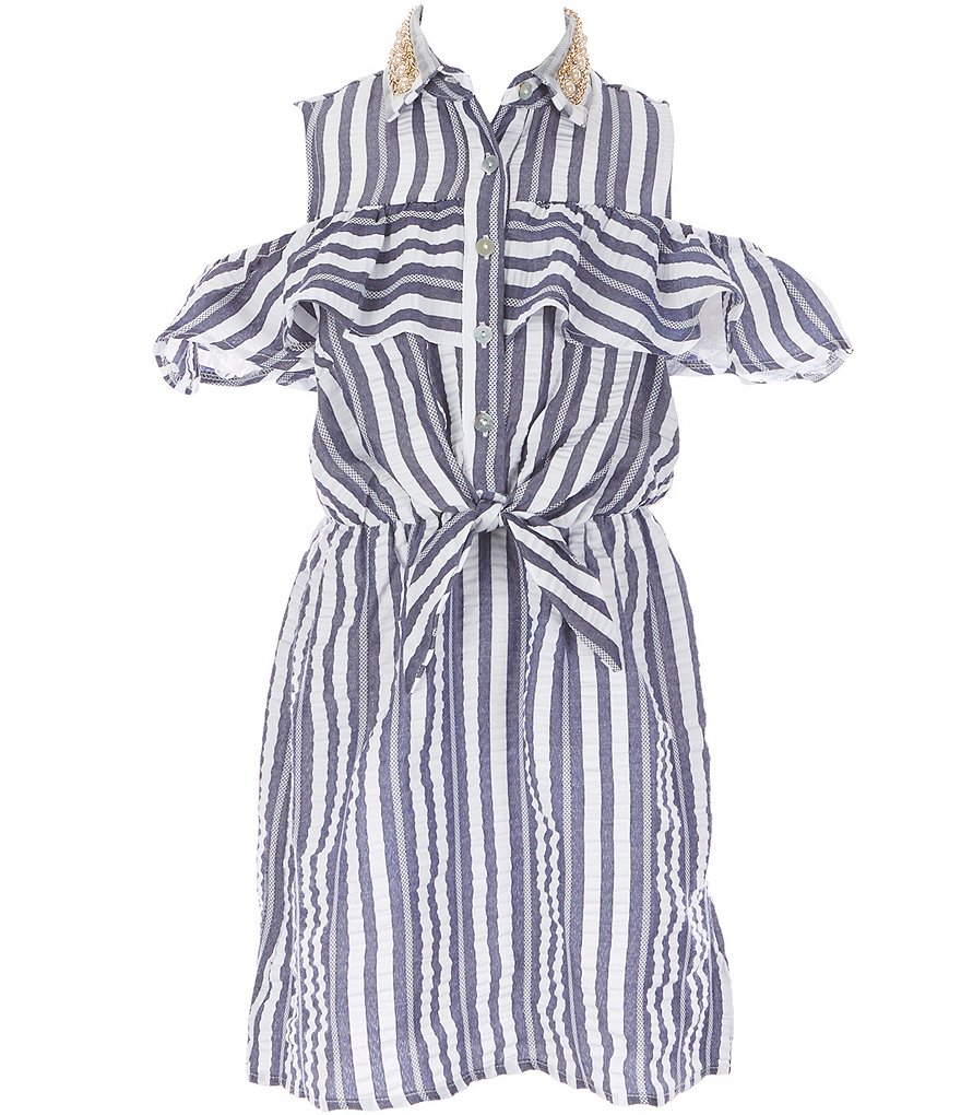 Honey and Rosie Big Girls 7-16 Cold-Shoulder Striped Shirtdress